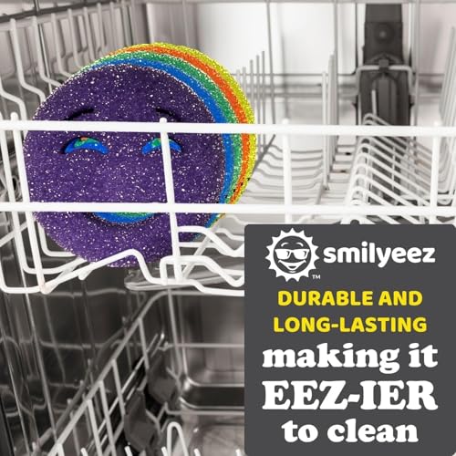 Image of The Original Scrub Moji Scrubbing Sponge by Smilyeez (Set of 3) - Yellow - Temperature-Responsive Polymer Foam, Stain and Odor Resistant, Ideal for Kitchen and Bathroom Cleaning
