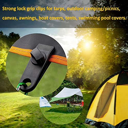 Tarp Clips Heavy Duty Lock Grip Clamps, 10Pcs Tarp Clamps Shark Tent Fasteners, Thumb Screw Clips, Canvas Clips For Car Awning Swimming Pool Boat (10Pcs Tarp Clips+10Pcs Black And White Bungee Cord) #TOP2