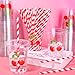 Whaline 50Pcs 12Oz Cherry Disposable Plastic Cups with Lids and Straws Cute Red Cherry Cold Beverage Drinking Cups for Birthday Baby Shower Party Supplies