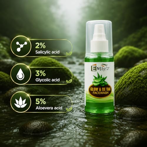 Image of Glow & De-Tan Face Wash with Glycolic Acid & Salicylic Acid, Removes Dark Spots, Evens Skin Tone, Clears Acne, Aloevera Acid