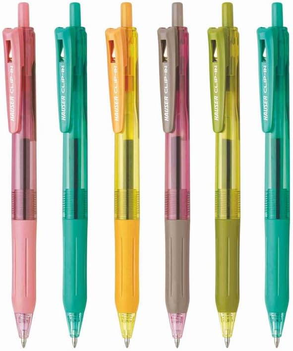 Hauser Clip In Retractable Gel Pen | Light Weight Sleek Body With Smooth Performance | Effortless Writing With Sleek Clip Design | Blue Ink, Pack Of 6