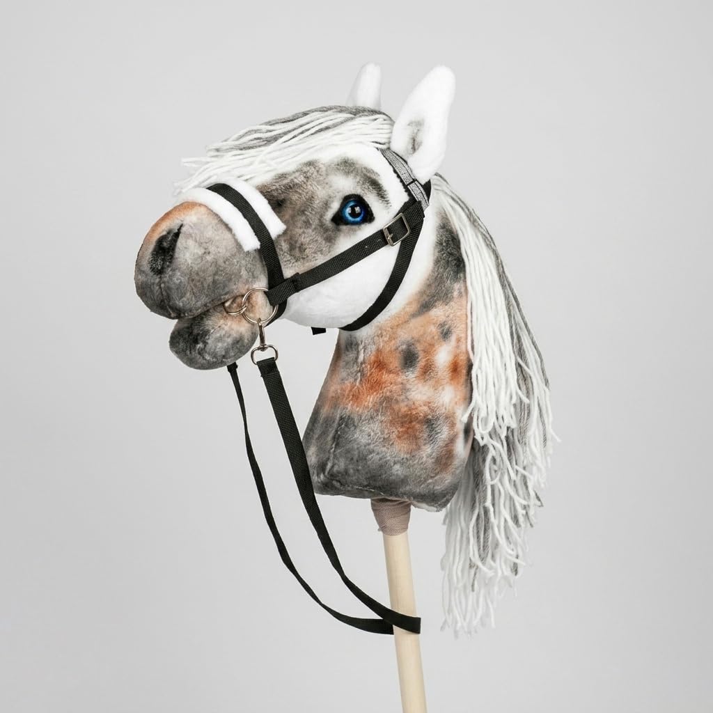 Hobby Horse Steckenpferd A3 Pferd Appaloosa mid Abnehmbare Trense, realistischen blauen Augen.