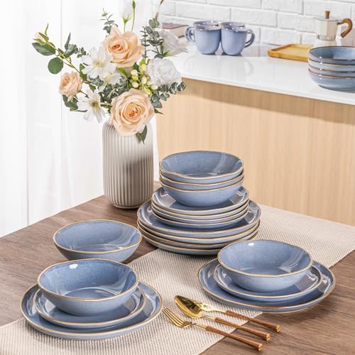 Image of AmorArc Ceramic Dinnerware Sets for 8, 24Pcs Plates and Bowls Sets Dishes | Stoneware Handmade Reactive Glaze Dinner Set, Highly Scratch Resistant | Dishwasher & Microwave Safe Dishware