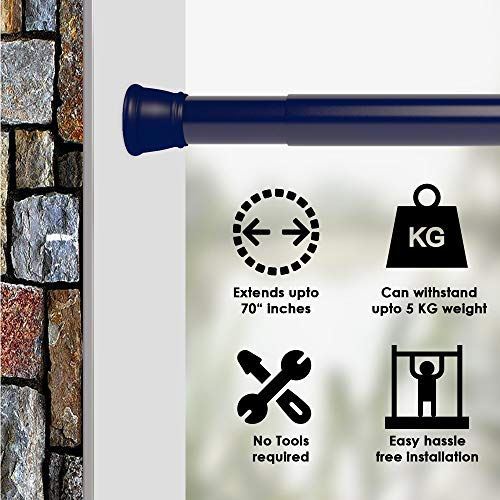 Image of Story@Home Curtain Rod 104-170 CM | Adjustable Rod Without Drilling | Extendable Shower Curtain Tension Rod | Rustproof Metal Curtain Rod Pipe | Stable Spring Installation | Blue