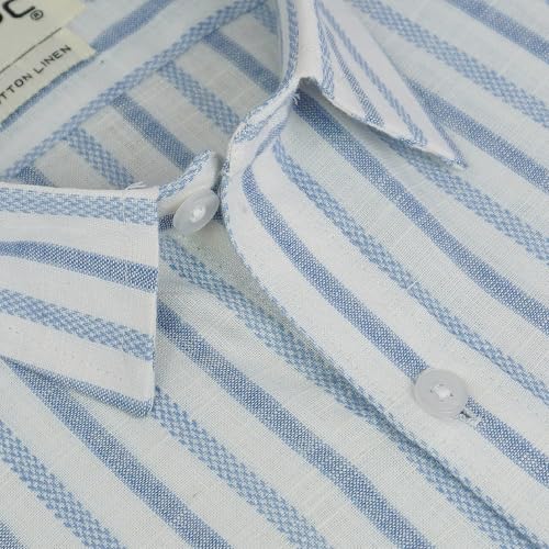 Image of GHPC Cotton Linen Striped Half Sleeves Regular Fit Formal Shirt for Men