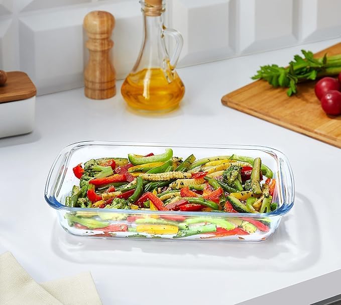LEOMORD Glass Baking Tray, 1 Litre Rectangular Borosilicate Bakeware Dish, Microwave Oven Safe Square Bowl, Heat Resistant Server for Bread Pudding Brownie Lasagne, 1000 ml 1