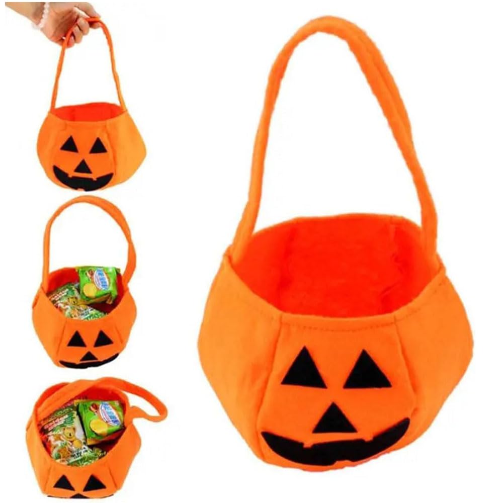 2 PCS Halloween Pumpkin Candy Bags, Orange Trick or Treat Buckets with Handles for Kids Halloween Party Favors & Decorations - Image 4