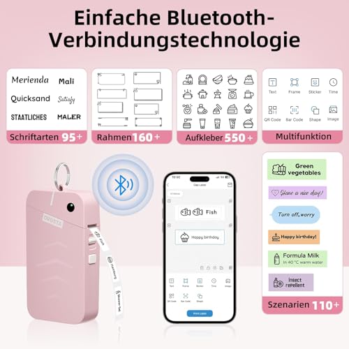 Image of ORGSTA Label Maker, S001 Portable Bluetooth Label Maker Machine with Tape, Thermal Label Printer for Home, Office, School Organization, Wireless Mini Labeler Machine, Pink