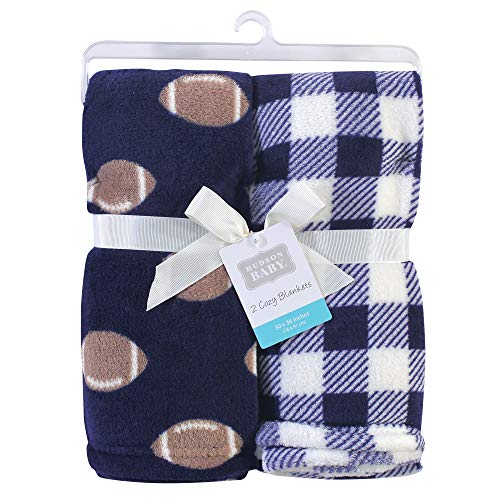 Image of Hudson Baby Unisex Baby Silky Plush and Coral Fleece Blanket, Football, 30x36 inches
