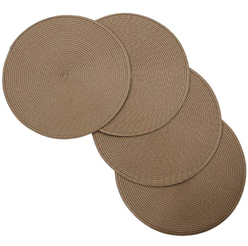 Vienna Woven Spiral Table Placemats 15 Inches Round Set of 4 Non-Slip Dining & Kitchen Table Mats Taupe