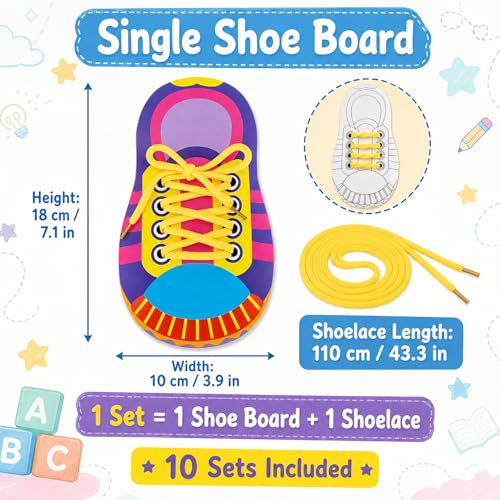 Image of LUOZZY 10 Sets Shoe Trying Practice for Kids Shoelace Threading Teaching Toys Learn to Tie Shoelaces Toy Fine Motor Skills Toy Threading Game for Kids, Random Color