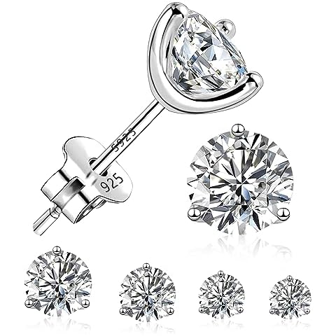 COZLANE 925 Sterling Silver Stud Earrings for Women Men Hypoallergenic Cubic Zirconia Diamond Earrings Studs Set(4 Pairs,4-7 MM) Cover