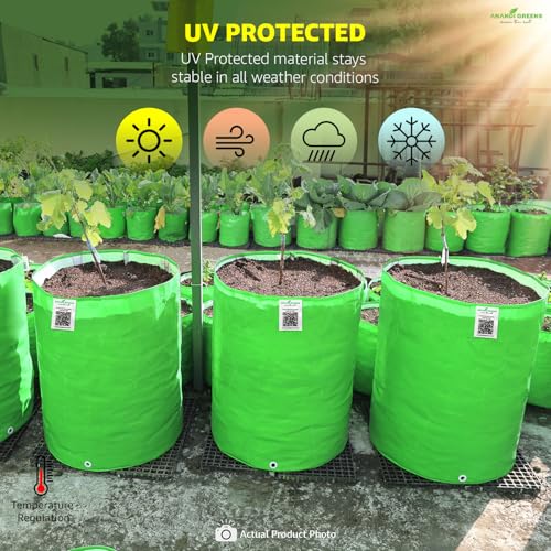Image of Anandi Green's HDPE Uv Protected 260 GSM Round Green Colour Plants Grow Bags Suitable for Terrace and Vegetable Gardening Size 18x24 Pack of 2