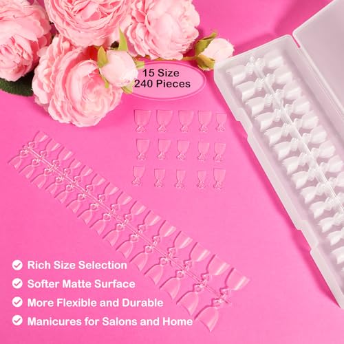 JSRQT 240Pcs Short Oval French Nail Tips, 12 Size Half Cover Matte Fake Nail - Image 2