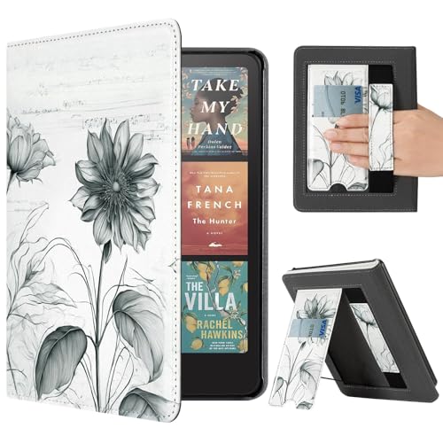 Image of CoBak Case with Stand for Kindle Paperwhite 12th Gen 2024 Released (7 inch) & Kindle Colorsoft Signature Edition - Durable PU Leather Cover with Auto Sleep Wake, Card Slot, Hand Strap Feature, Sunflower