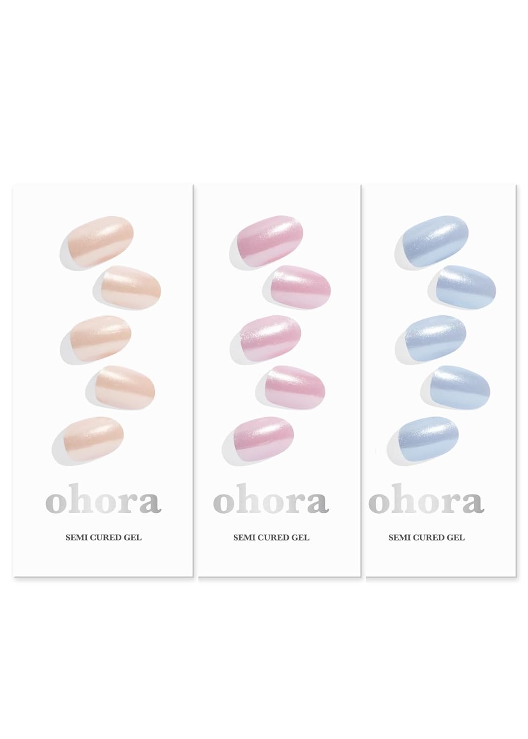 ohora Semi Cured Gel Nail Set of 3 (N Vanilla Chrome & N Baby Pink Chrome & N Light Blue Chrome) - Professional Salon-Quality Nail Care - Easy to Use, Comfortable Curing, and Easy to Remove