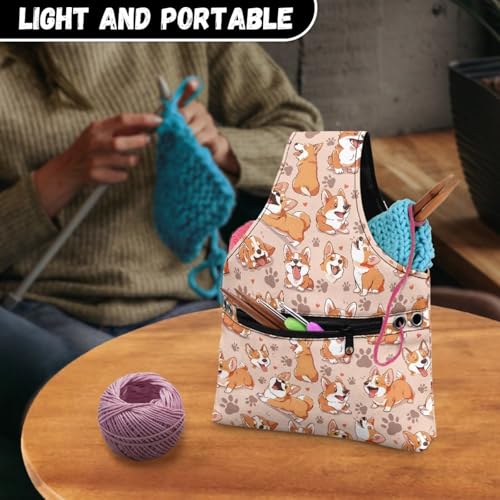 Image of KUIFORTI Dog Yarn Bag Crochet Bag Cute Corgi Yarn Project Bag Knitting Bag Lightweight Kniting Wrist Bag Small Size