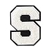 2 1/2" Heat Seal Chenille Small Varsity Letter S - White on Black