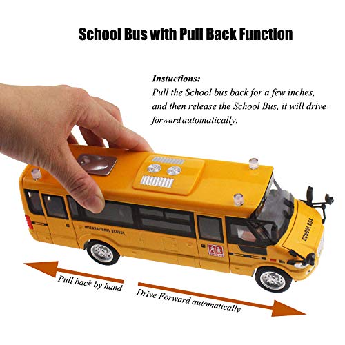 Tipmant Alloy School Bus Model Toys Pull Back Vehicle Car Broadcasting Sound & Music, Lights, Moveable Doors Kids Birthday #TOP1