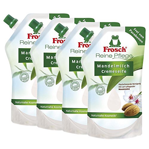Preisvergleich Produktbild 4x Frosch Reine Pflege Mandelmilch Cremeseife 500 ml - Nachfüllbeutel