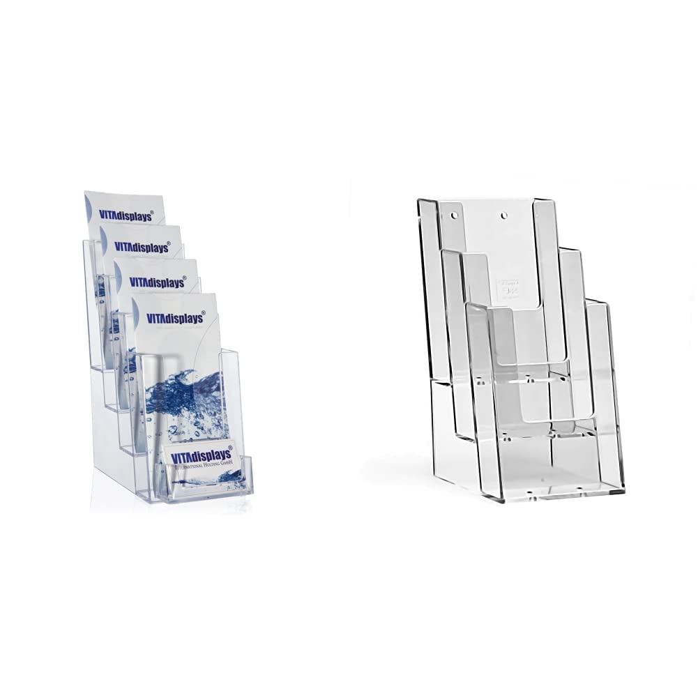 Prospektständer, LA-141 Flyerständer, Flyerhalter DIN Lang (DL) A6 mit 4 Etagen und extra Visitenkartenhalter & TAYMAR 1/3 A4 (trifold) Tisch-Prospektständer, Flyerständer, Prospekthalter, 3 Fächer