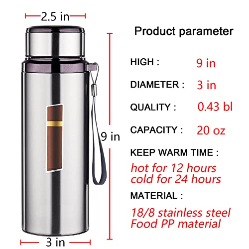 Coocuture Thermos Water Bottle 20 Oz Insulated Stainless Steel Vacuum Flask Keeps Liquids Hot&Cold, Leak Proof And Double-Walled Design - Brown #TOP1