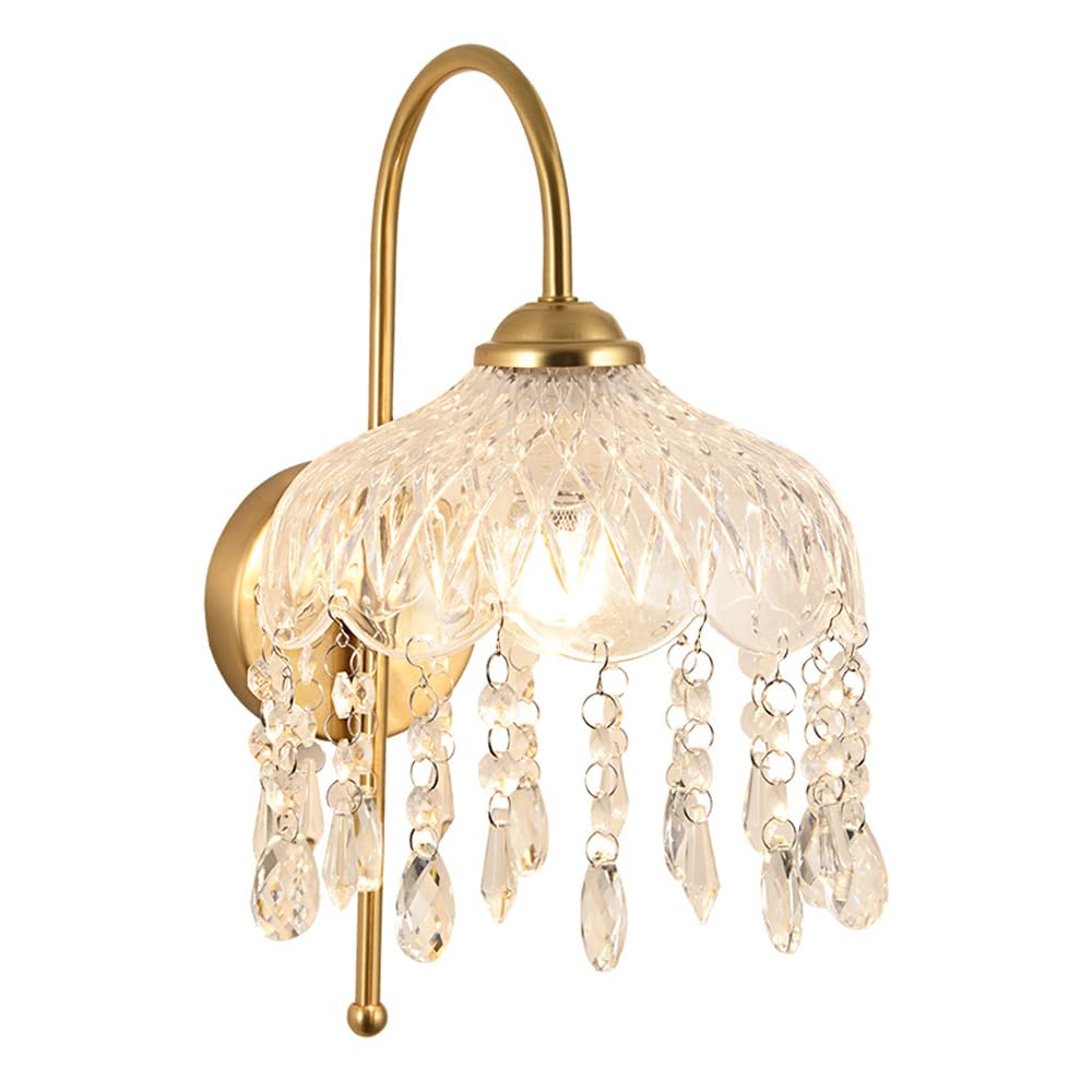 KBUUKYYXouy Crystal Wall Sconce Gold Finish Wall Light Modern Wall Lamp Bedroom Bedside Wall Lights Living Room Wall Lamps Hallway Decor Wall Lighting Fixture E27 Hardwired Sconces(Dia-20cm)