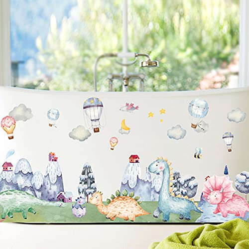 Image of Cute Snow Mountain Dinosaur Park Wall Stickers for Kids Room Bedroom Living Room Door Study Boho Nursery Wall Decoration for Baby Boy Girl Room Bedroom Nursery Playroom Decor-Self-Adhesive