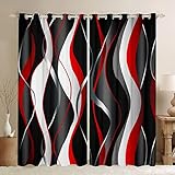 Feelyou Red Grey Black Curtains Geometric Spiral Pattern Window Drapes for Kids Boys Girl Modern Abstract 30%-50% Blackout Curtain Grey White Window Treatments 42W X 63L，2 Panels