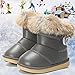 Imagen de Gaatpot Zapatos de Nieve Niña Botas De Invierno Niño Calentar Forradas Botines de Impermeable PU Boots Para Bebé Gris oscuro 22 EU = 23 CN