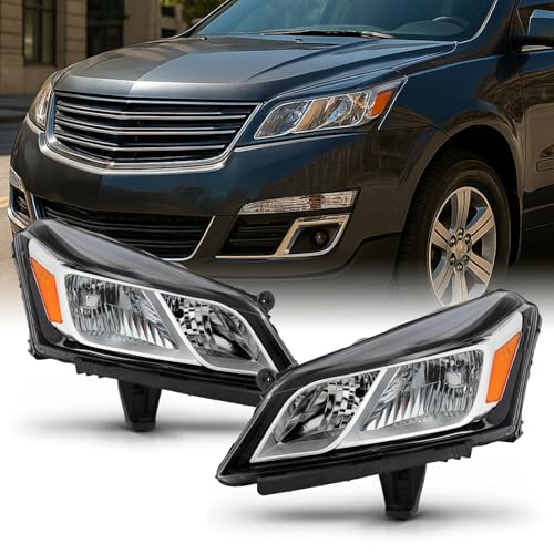 AKKON - Fits 2013 2014 2015 2016 2017 Chevy Traverse [Halogen Type] Chrome Headlights Pair Headlamps Driver Left+Passenger Right