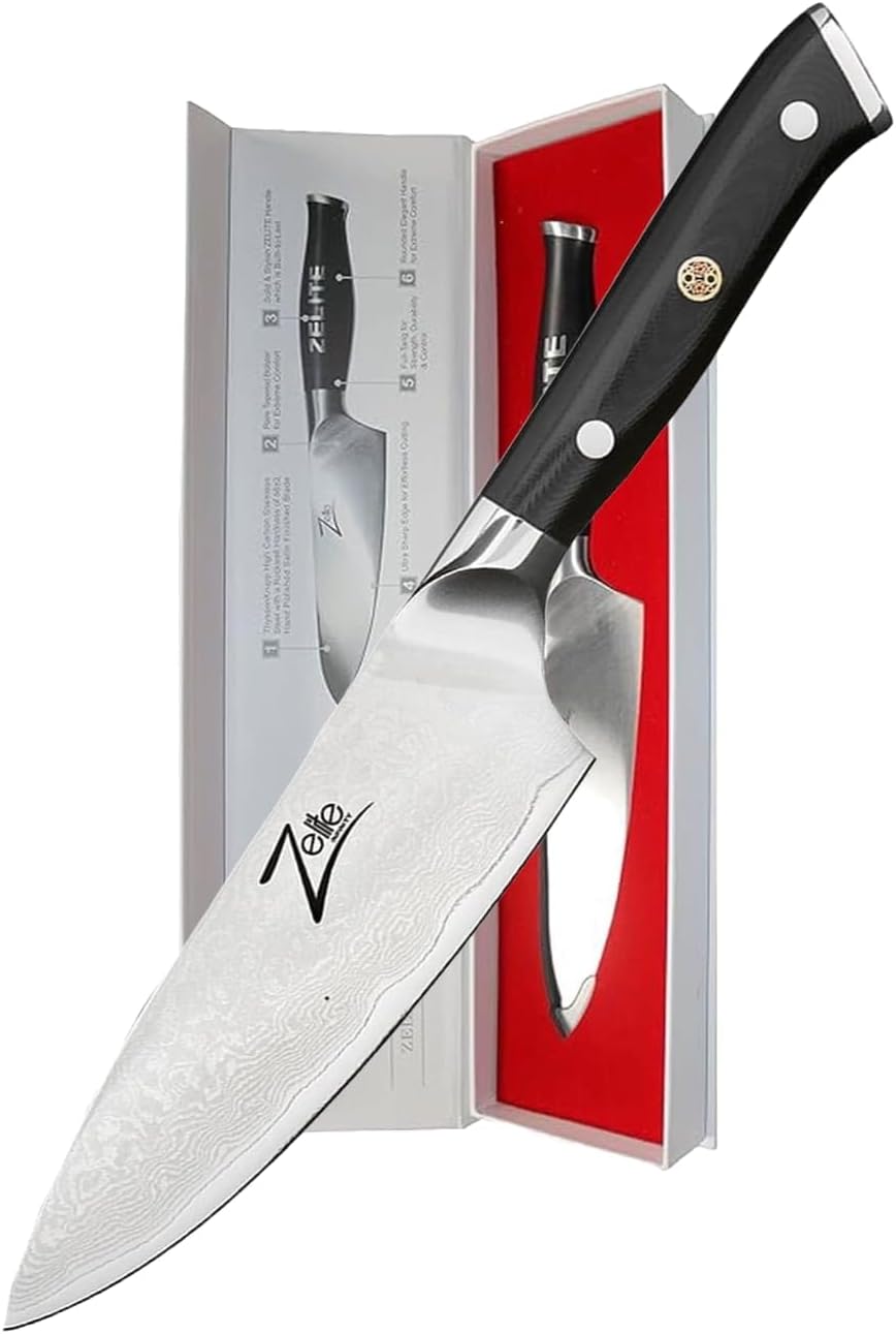 Zelite Infinity Chef Knife 6 Inch - Alpha-Royal Series - Japanese AUS-10 Super Steel 67-Layer Damascus - Razor Sharp, Superb Edge Retention