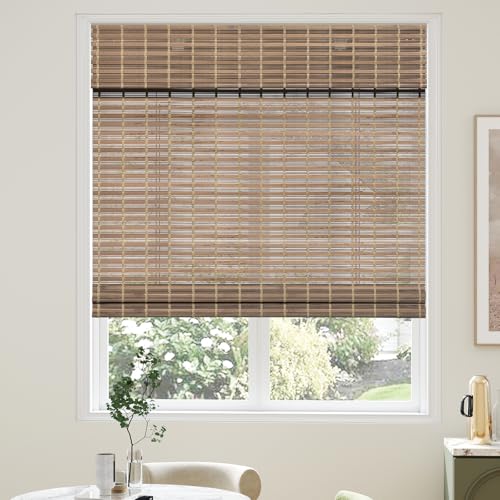 AGESISI Bamboo Roman Shades with Valance Cover, Cordless Blinds for Indoor Windows, Light Filtering Woven Wood Shades for Home & Patio, Privacy Protection, 32" W x 64" H, Grey by AGESISI - Used condition - US$18.60