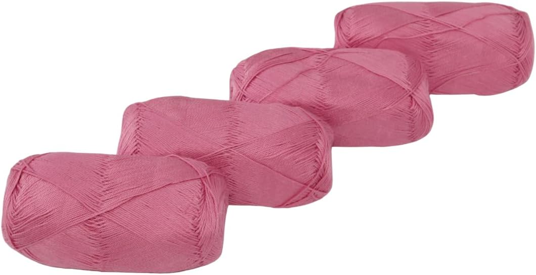 Knitsilk CottonMuse – 100% Gassed Mercerized Cotton Yarn, 4 x 75g (382 Yards), Soft, Matte Finish, Premium Crochet Thread for Apparel & DIY Crafts|Pink| PACK4|