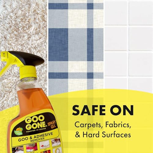 Image of Goo Gone Adhesive Remover Spray Gel 12 Oz with Scraper, Surface Safe | Citrus Cleaning Power for Hard Surfaces, Carpet & Fabric, Removes Glue, Stickers, Tape Residue, Grease, Gum & Wax, Drip Free