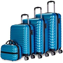 Set Maletas Amazon NEWTECK - Juego Maletas 4pzs, Grande 75x49x29,5cm, Mediana 63x39,5x26,8cm, Pequeña 53x33,5x22cm y Neceser, ABS, Rígidas, Resistentes, 4 Ruedas Dobles, Ligeras, Candado Combinación Lateral