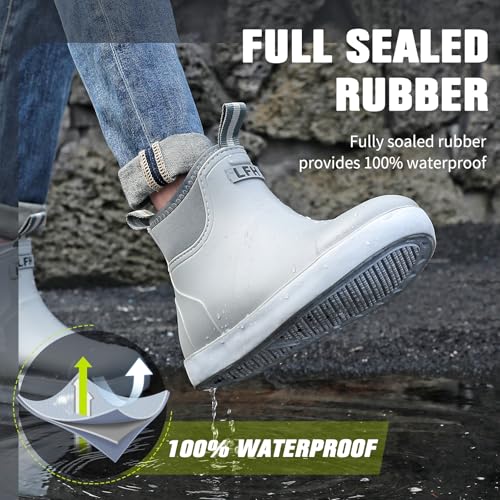 Deck Boots Men Size 6.5-10.5, Rain Boots Anti-Slip Fishing, Waterproof Shoes Rogue Wave, Rubber Boots Outdoor Ankle Footwear Durable2