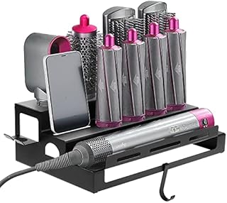 Kyrio Storage Holder Compatible with Dyson Airwrap Styler Complete Set, Wall Mount Hair Styler Bracket for Dyson curling iron Airwrap Complete Styler Bathroom Organizer Rack (Black)