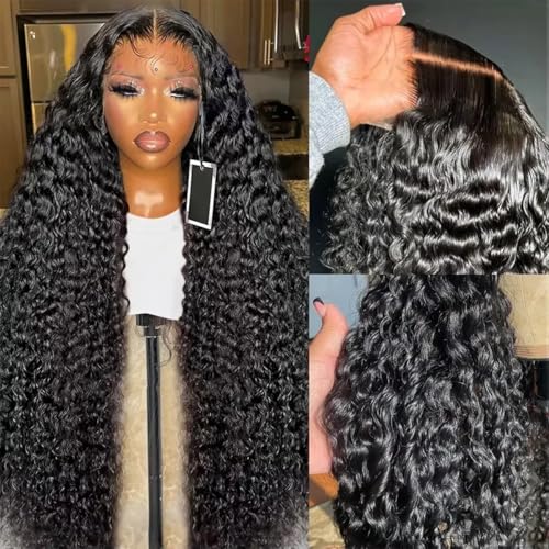 Image of 34Inch Deep Wave Lace Front Wigs Human Hair 200% Density 13x6 HD Transparent Deep Curly Lace Front Wigs for Women Pre Plcked Glueless Wigs with Baby Hair