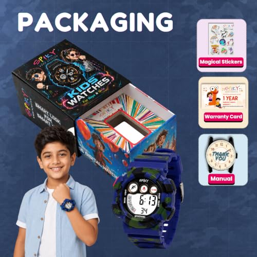 Image of SPIKY Round Digital Sports Watch for Kids | Military, Camouflage Design | Multifunctional & Luminous Display | 30M Water Resistant | Best Birthday Gift Wrist Watches for Boys & Girls | Age 2-12 Years