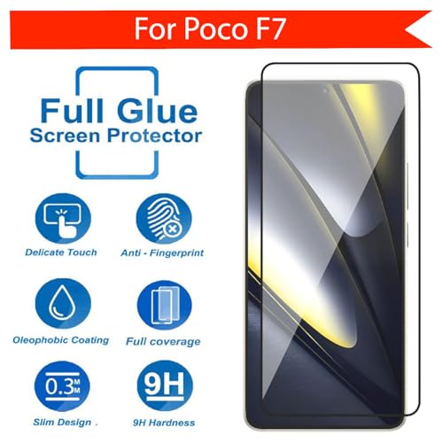 Image of POPIO Military-Grade Gorilla Tempered Glass for Xiaomi Poco F7 (Black) Edge To Edge Coverage With Easy Installation Kit