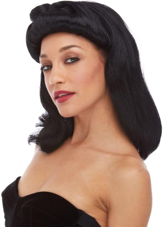 Pinup Model Wig Color Black - Sepia Wigs Bettie Page 40s Theater Womans Ladies Grable Davis Bundle MaxWigs Costume Care Booklet