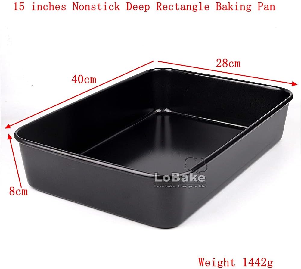11 13 15 inches Nonstick Deep Rectangle Heavy Thick Carbon Steel Baking Pan Holder Cookie Biscuit Tray Tin Bakeware Oven Gadgets (15 inches)