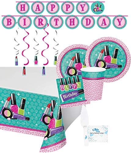 Spa Party Supplies and Decorations - Beauty Spa Party Plates and Napkins Cups for 16 People - Includes Spa Birthday Banner, Tablecloth and Hanging Decorations - Perfect Beauty Spa Birthday Party Decorations and Spa Birthday Party Supplies!