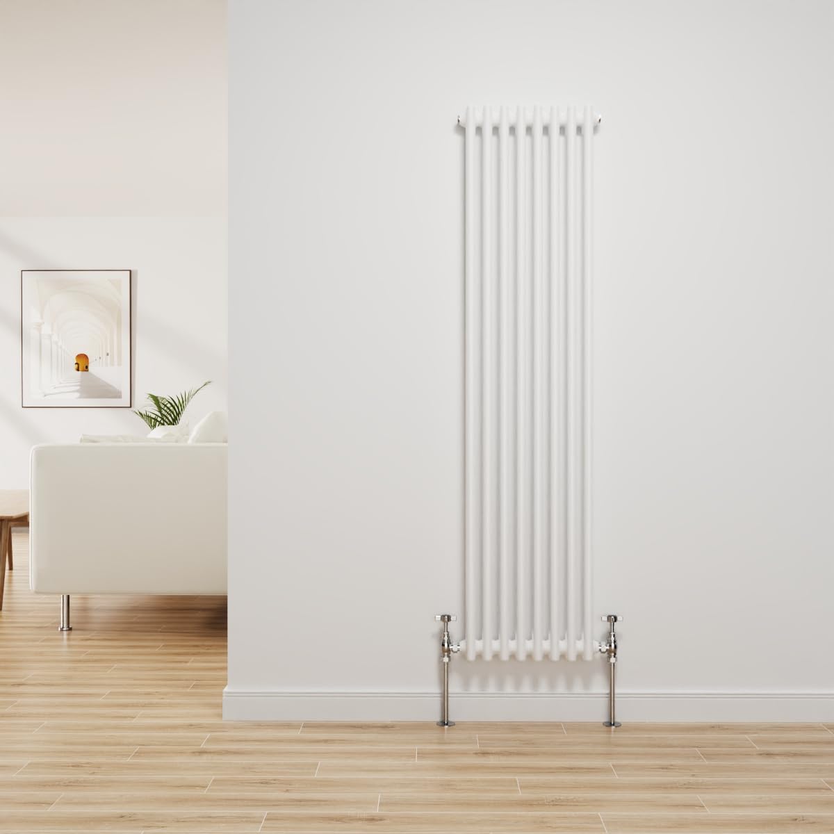 Nrg Gloss White Traditional Radiator Cast Iron 2 Column Vertical Central Heating Bathroom Radiators 1500X380mm