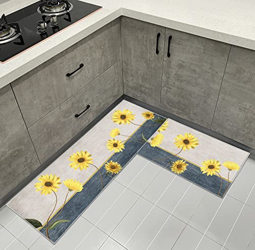 HZVRTN Lot de 2 tapis de cuisine antidérapants - 40 x 60 + 40 x 120 cm - Lavables - Envers en caoutchouc - Pour salle à manger, entrée et porte - Tournesol B Cover
