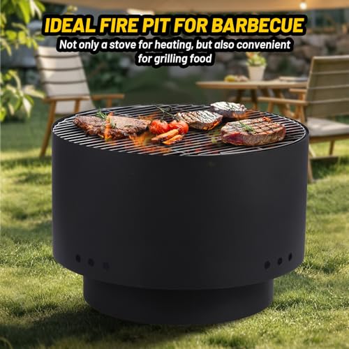 Garvee 26 Inch Smokeless Fire Pit, Fire Pits for Outside Wood Burning with Fire Poker, Mesh Lid, Cooking Grate, Cover, Portable Patio Bonfire Pit for Outside BBQ, Yard, Garden, Camping