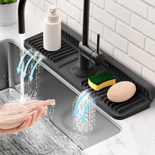 17.7'' Folding Faucet Mat for Kitchen Sink Splash Guard[7° Slope Fast Self-draining][Snap Lock Fit] Kitchen Sink Faucet Mat Splash Guard Kitchen Sink Area Water Splash Guard Behind Faucet Draining Mat by Snoquir - Used condition - US$12.30