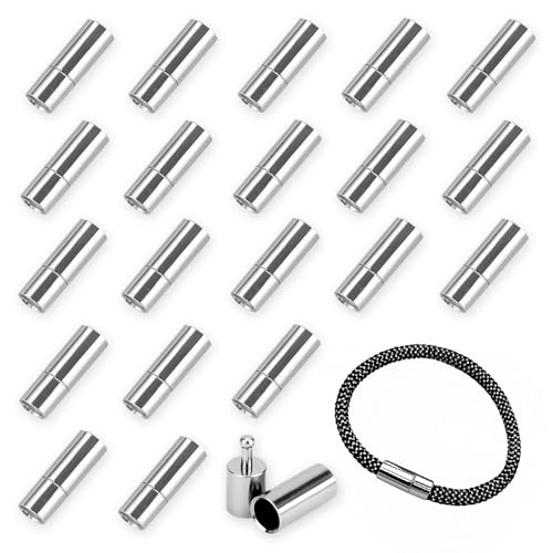 MOAMUN 20 Stück Kordeln für Schmuck, zum Schieben von Verschlüssen aus Leder, Kordel, Halskette, Armband, Schnalle (Silber, 3 mm)