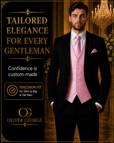 Image of Oliver George 4pc Men's Solid Formal Suit Waistcoat Tuxedo Dress Vest Necktie Bowtie Handkerchief Set for Suit or Tuxedo
